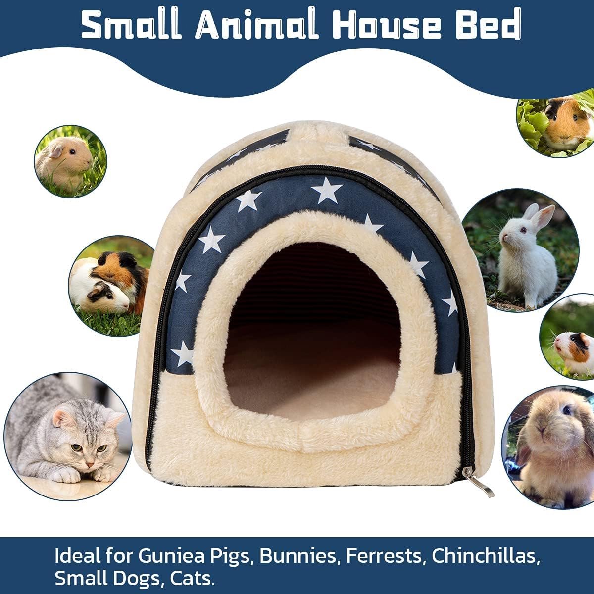 RANYPET Groot konijnenbedhuis opvouwbaar winter warm konijntje schuilplaats grot voor cavia eekhoorn fret egel chinchilla gezellige kooi accessoires