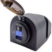 ProRide® 12V USB Stopcontact 1 Poort Opbouw met Schakelaar/Voltmeter - QC3.0 - USB Autolader, Boot en Camper - Complete set - Blauw