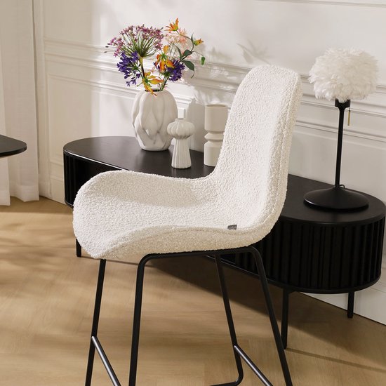 Nolon Nino-Fé Tabouret de Bar Bouclé Beige - Tissu - Piètement Zwart - 75 cm - Tabouret de Bar avec Dossier