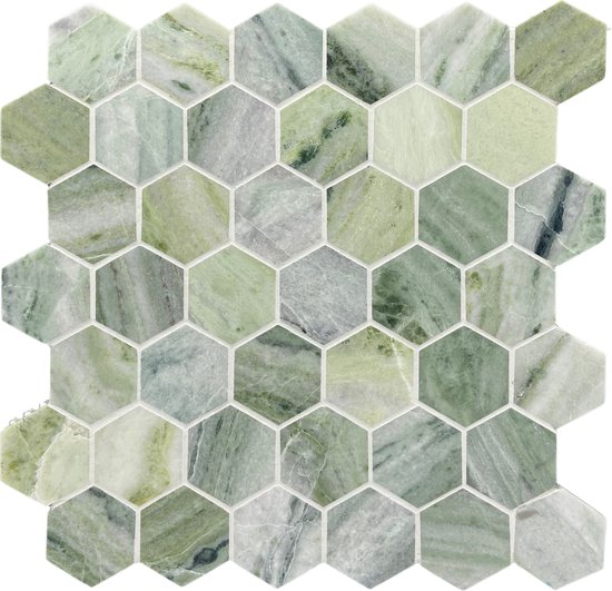 Natuursteen steenstrip mozaïektegel - Green marble hexagon-Leno-Deco