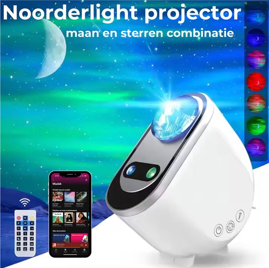 Bosstony - Beste Northern Lights Projector - Noorderlicht Projector - Maan functie - Speaker - Wave Lamp - Wave Cube