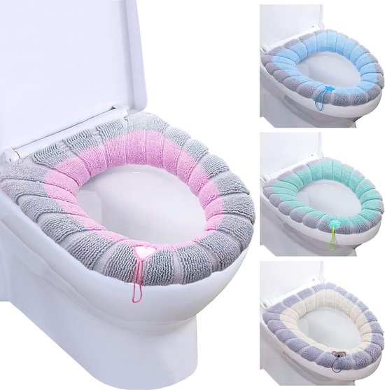 Foto: Set van 4 toiletbrilhoezen wasbare toiletbrilverwarmer met handvat zachte toiletdekselhoes om de toiletbril warm te houden in de winter toiletbrilhoes universeel rekbaar voor thuiskantoor