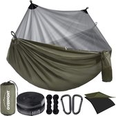 Hamac double couche avec moustiquaire, certifié TÜV, capacité de charge 400 kg, outdoor, respirant, hamacs pour camping, voyage, trekking, jardin, en nylon, parachute