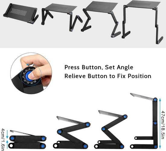 ProperAV Laptopstandaard voor bed sofa bureau met verstelbare uitschuifbare poten en muismat