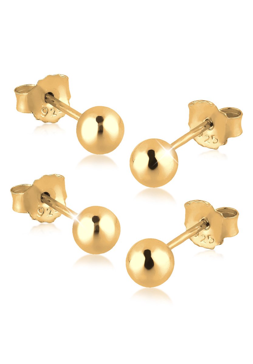 Elli - Oorbellen - Dames Set Bolletjes Basic Filigraan in 925 Sterling Zilver Verguld - Dames