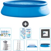 Intex Rond Opblaasbaar Easy Set Zwembad - 457 x 122 cm - Blauw - Inclusief Pomp - Ladder - Grondzeil - Afdekzeil Onderhoudspakket - Filters - Vloertegels