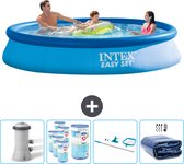 Intex Rond Opblaasbaar Easy Set Zwembad - 366 x 76 cm - Blauw - Inclusief Pomp Filters - Schoonmaakset - Solarzeil