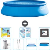 Intex Rond Opblaasbaar Easy Set Zwembad - 457 x 122 cm - Blauw - Inclusief Pomp - Ladder - Grondzeil - Afdekzeil Onderhoudspakket - Filters - Vloertegels