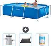 Intex Rechthoekig Frame Zwembad - 260 x 160 x 65 cm - Blauw - Inclusief Zwembadfilterpomp - Solar Mat - Chloor