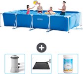 Intex Rechthoekig Frame Zwembad - 450 x 220 x 84 cm - Blauw - Inclusief Zwembadfilterpomp - Solar Mat - Chloor