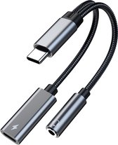 MMOBIEL USB-C naar 3.5mm Hoofdtelefoon en Opladeradapter - 16 Bit / 60W 2-in-1 Splitter USB-C naar Mic Aux Audio Jack Adapter met Snel Opladen Geschikt voor iPhone 15, iPad Air / Pro, Galaxy S24 S23 S22