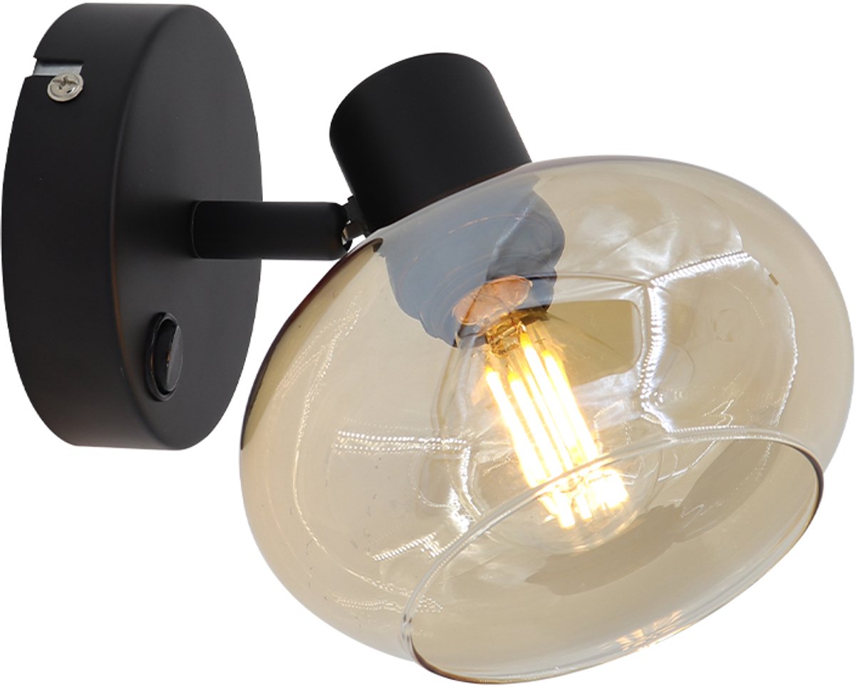 Olucia - SKIP - Wandlamp - Amber / Zwart - Vorm: Rond