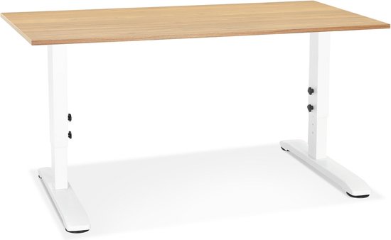 Alterego In hoogte verstelbare bureau 'OSMOSE' van natuurlijk afgewerkt hout en wit metaal - 140x70 cm