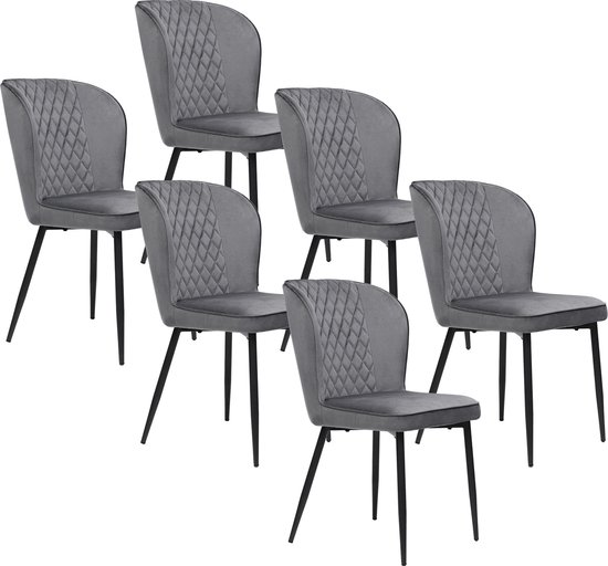 Sweiko Eetkamerstoel (6 pcs), donkergrijs, gestoffeerde stoel ontwerp stoel met rugleuning, zitting in fluwelen metalen frame