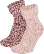 Apollo - Wollen sokken dames - Huissok dames - Rood/Roze - 2-Pak - Maat 39/42 - Fluffy sokken - Slofsokken - Huissokken - Warme sokken - Winter sokken
