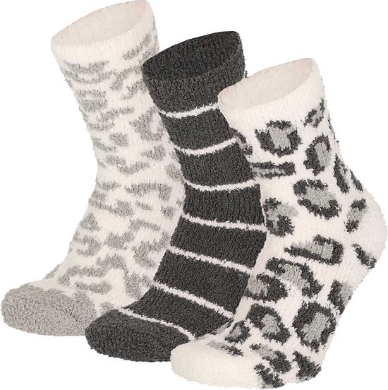 Apollo-sokken | Bedsokken dames | Grijs | 3-Pak | One Size | Slaapsokken | Fluffy sokken | Warme sokken