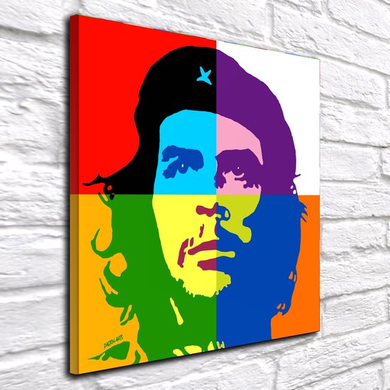 Pop Art Che Guevara - Canvas Print - op dennenhouten kader - 60 x 60 x 2 cm - Wanddecoratie