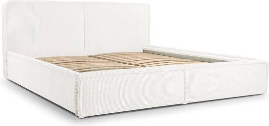 InspireME - Bed 04 - Tweepersoonsbed met Fluwelen Bekleding - 180x200 cm - Verstelbaar en Comfortabel - Pastelkleuren - Wit (Poso 38)