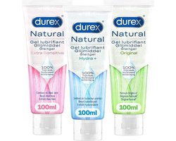 Durex Glijmiddel Natural - 100% natuurlijk - waterbasis - 100 ml + Natural Hydraterend - 100% natuurlijk - waterbasis - 100 ml + Natural - Extra Sensitive - 100% natuurlijk - waterbasis - 100 ml - Glijmiddelen