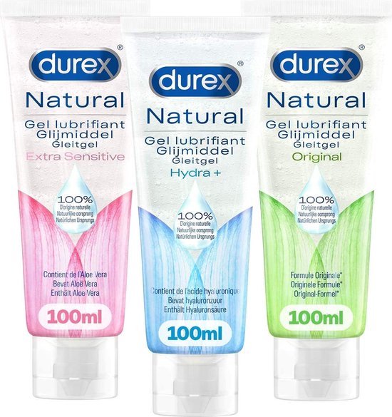 Durex Glijmiddel Natural - 100% natuurlijk - waterbasis - 100 ml + Natural Hydraterend - 100% natuurlijk - waterbasis - 100 ml + Natural - Extra Sensitive - 100% natuurlijk - waterbasis - 100 ml - Glijmiddelen