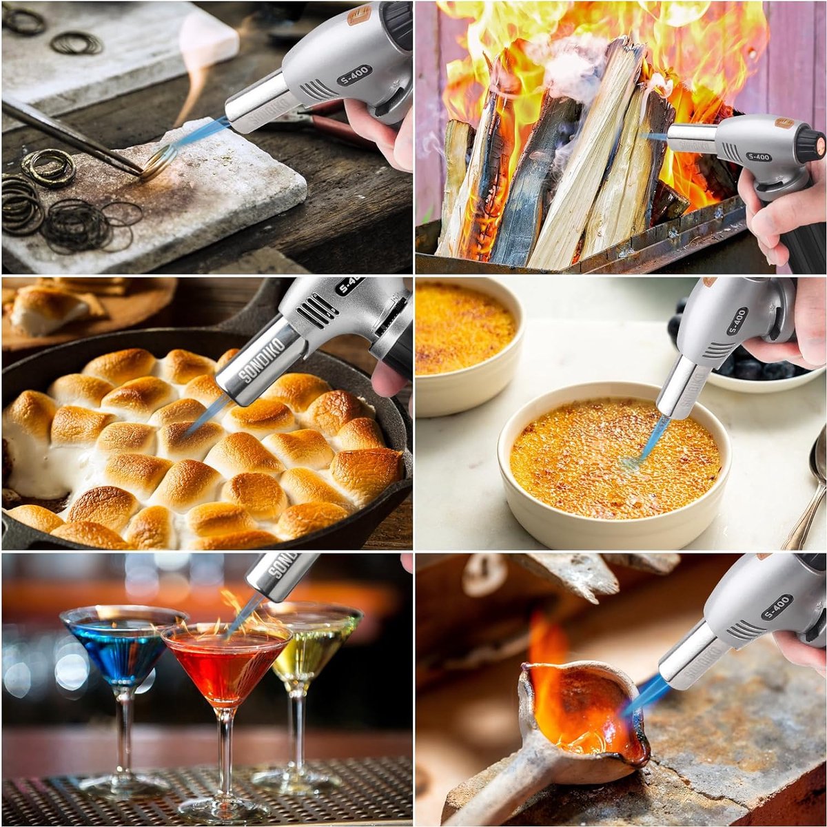 Sondiko Keukenbrander, Flambeerbrander, Geschikt voor alle butaantanks Blaasfakkel met veiligheidsslot en verstelbare vlam voor desserts, creme brulee, barbecue(butaangas niet inbegrepen)