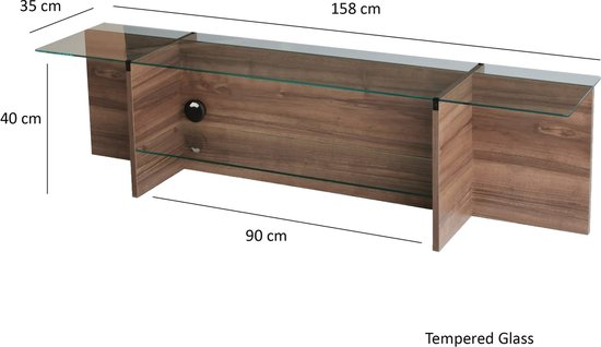 Emob- TV Meubel Locelso TV-meubel | 100% Gehard Glas | Notelaar - 158cm - Bruin