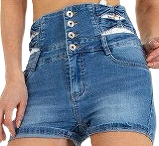 Dilena fashion Short jeans hoge taille korte broek spijker