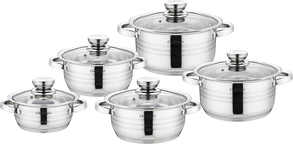 Cheffinger Pannenset - 10-delig - Zilver - RVS - Kookpannen - Inductie