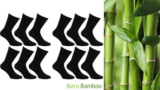 Boru Bamboo® 12 Paar Bamboe Sokken - Maat 46-47 - Zwart - Bamboe Kousen - Heren Sokken - Zacht