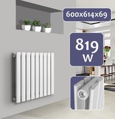 Aquamarin Badkamerradiator - Horizontaal - Handdoekradiator - Middenaansluiting - Verwarming Badkamer - 819W - 60 x 61,4 x 6,9 cm - Wit - Zonder Ventiel