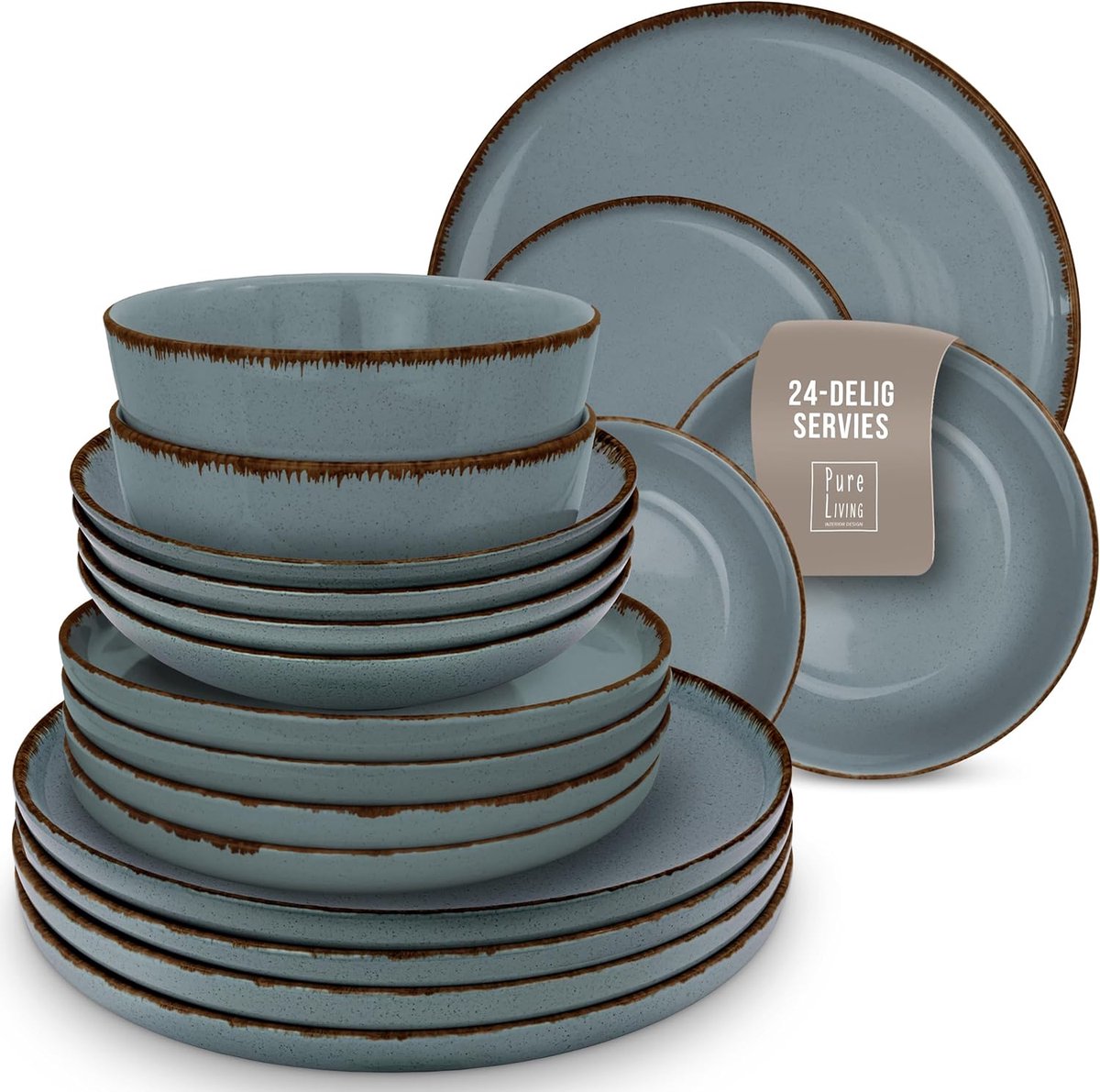 24-delige Steengoed Serviesset Borden en Schalen Set Essentieel Living Serviesgoed