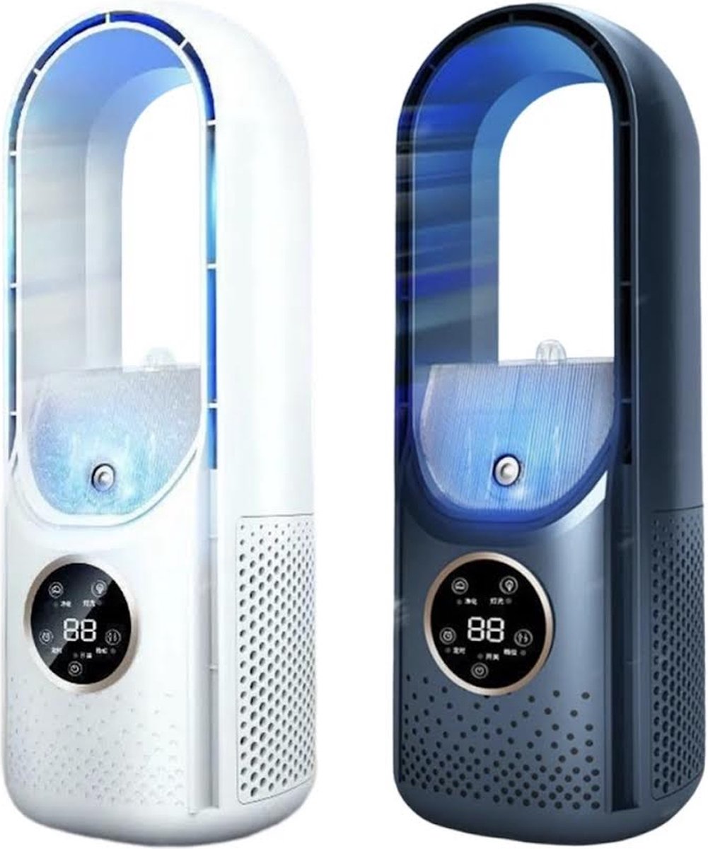 Mini airco – Blauw – airco met water - Mini Airco 4 in 1 – Koelen, Blazen, Lucht Bevochtigen – Draagbare Luchtkoeler Koelventilator – 3 Wind Snelheden – USB Airconditioner – sfeerverlichting -Draagbare - koelventilator - Coolingdown - draagbare airco – foto 4