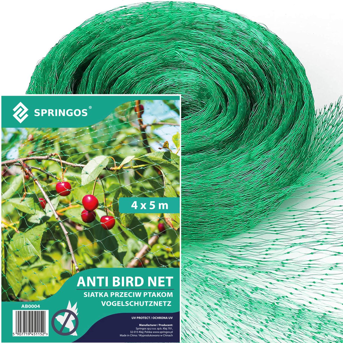 Springos Vogelnet - Vogelgaas - Anti- Vogelnet - Ongedierte en Vogelbestrijding - 4 x 5 M