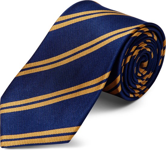 Cravate en soie bleu marine à rayures dorées - 8 cm