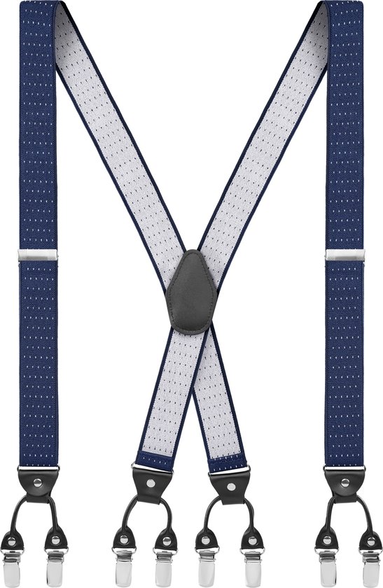 Vexel | Bretelles larges en X à pinces et motifs points bleu marine