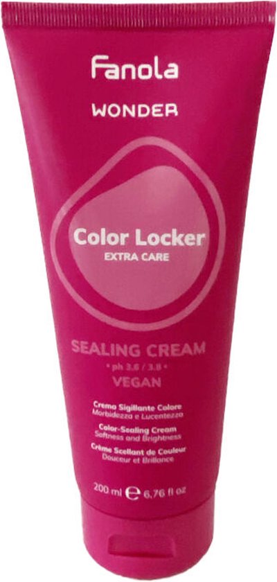 Fanola Wonder Color Locker Sealing Cream tube, felroze met witte tekst. "Color Locker Extra Care"
