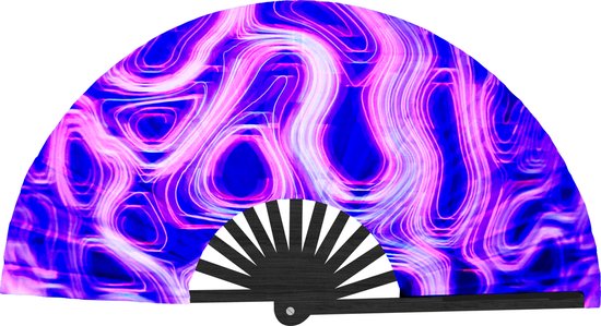 Festival Waaier | Handwaaier Psychedelic | Spaanse Waaier | Glow In The Dark Blacklight Effect | 62x35 cm | Techno Cadeau