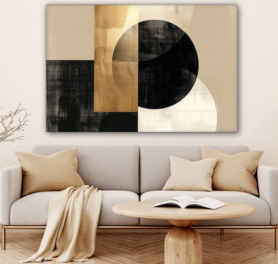 Peinture sur toile 120x80 cm - Décoration murale Abstrait - Moderne - Zwart - Or - Décoration murale salon - Décoration chambre moderne - Tableaux abstraits