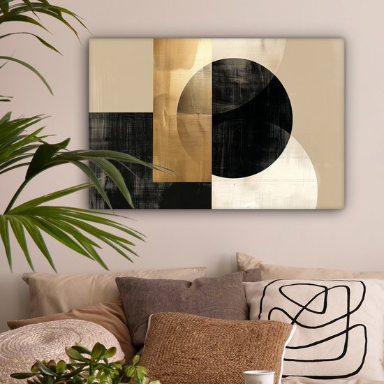 Peinture sur toile 90x60 cm - Décoration murale Abstrait - Moderne - Zwart - Or - Décoration murale salon - Décoration chambre moderne - Tableaux abstraits