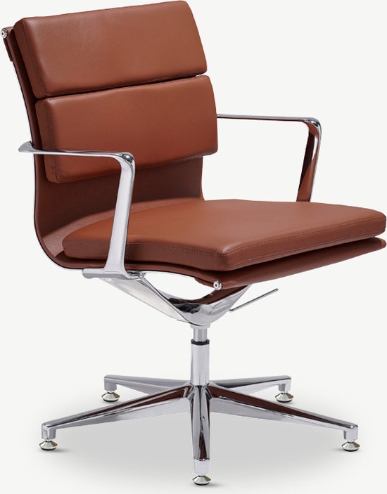 Chaise de conférence Furnicher Lucas - Assise en cuir - Structure Chrome - Hauteur réglable - Rotative - Cognac