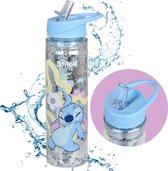 Bouteille en plastique Stitch Disney avec paille, Glitter transparentes 550 ml