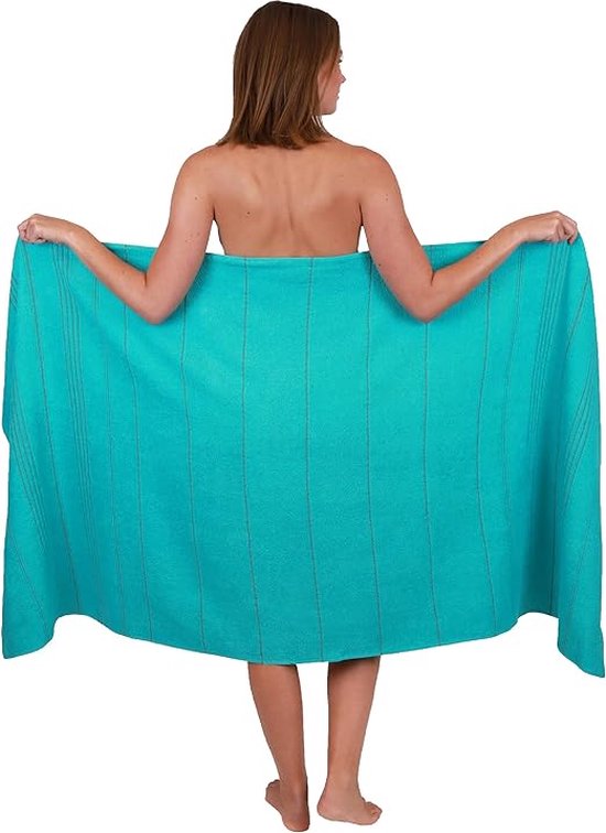 Lashuma badhanddoek XXL Linz, sauna handdoek man 220x 85 cm, strandlaken katoen kleur: appelgroen