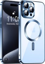 Magnetic Clear Silicone hoesje met geïntegreerde Camera Lens Protector - schokbestendig [Magsafe Magnetische Ring Case] - blauw - Geschikt voor iPhone 15 pro