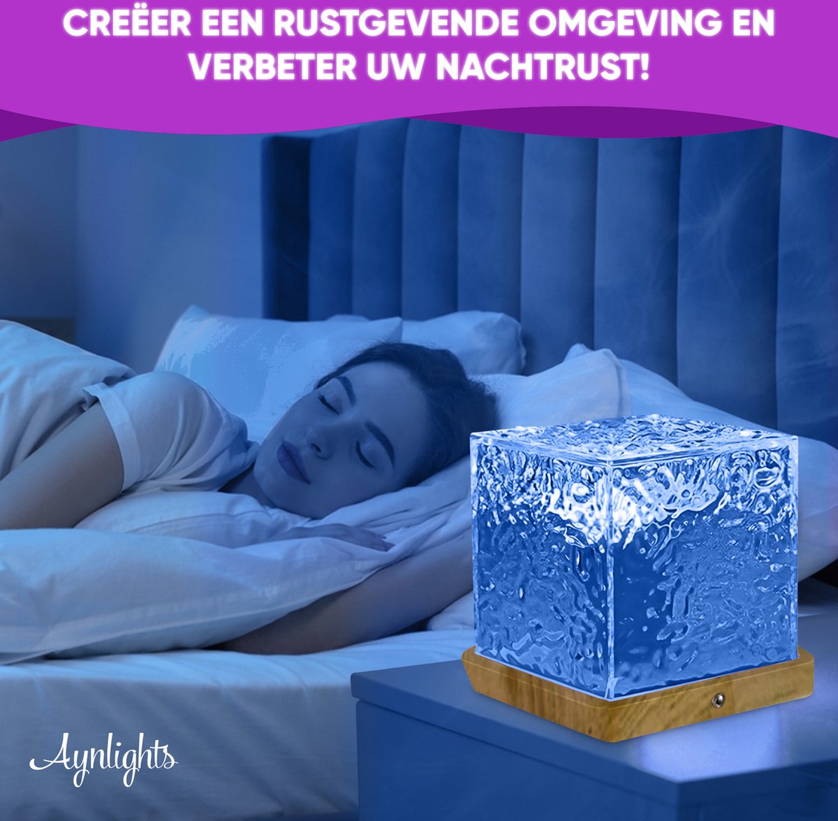 Aynlights® - 2025 - Wave Cube Projector - HOUT VERSIE - Noorderlicht Projector -Cube Lamp - Draadloos Model - Crystal Lamp - Luxe- Wave Lamp - Wave Cube - Ripple Light - Ocean Projector - Aurora - Sterren Projector - 1 JAAR GARANTIE – foto 5
