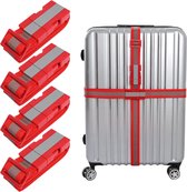 Bagageriemen, kofferriem, TSA-getest met verstelbare snelsluitgesp, verpakking van 4 stuks, rood