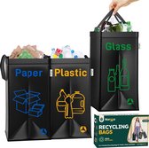 Set van 3 recyclingsysteemzakken, afvalscheidingssysteem, 3-voudig, recyclingcontainer, 40 liter, afvalscheiding voor papier, plastic en glazen statiefflessen, bewaren (knoebel)