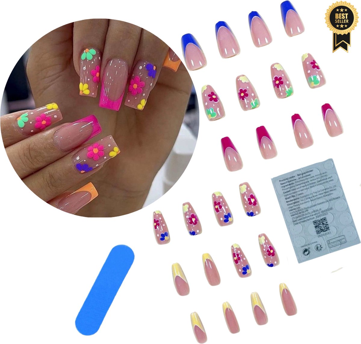 Goedkoopste GUAPÀ® Plaknagels | 24 stuks valse nagels | Press On Nails | Zelfklevende Plaknagels | Nepnagels | Kunstnagels | Compleet plaknagels starterspakket | Nagels Wraps | Nail Art | Zomer Nagels | 24 stuks plaknagels French Manicure Bloemetjes