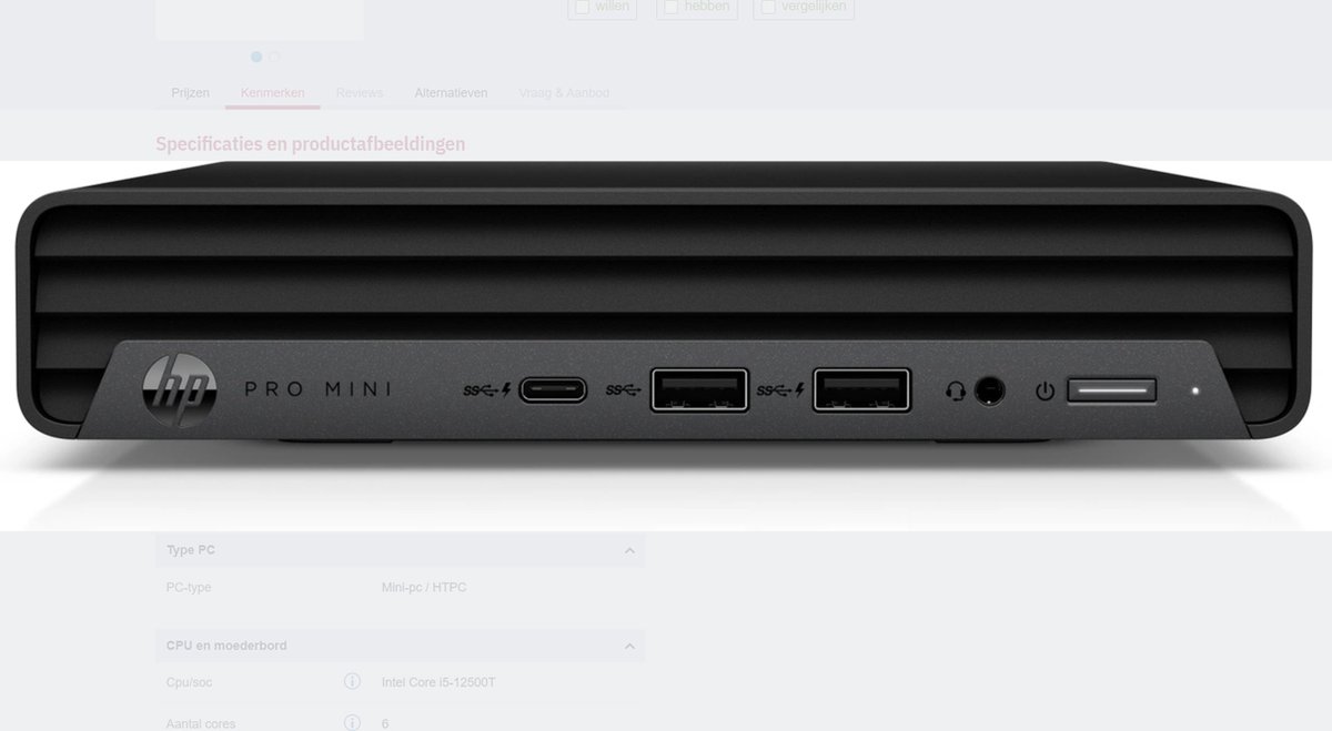 HP Pro Mini 400 G9 - i5-12500T - 16GB - 512GB SSD - Wifi/BT W11P NL - QWERTY US/int toetsenbord thumbnail 2