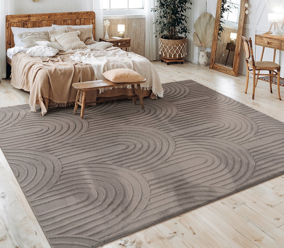 Paco Home Tapis Salon Chambre Poils Ras Motif Scandinave Boho Géométrique - 160x220 Cm Crème 4