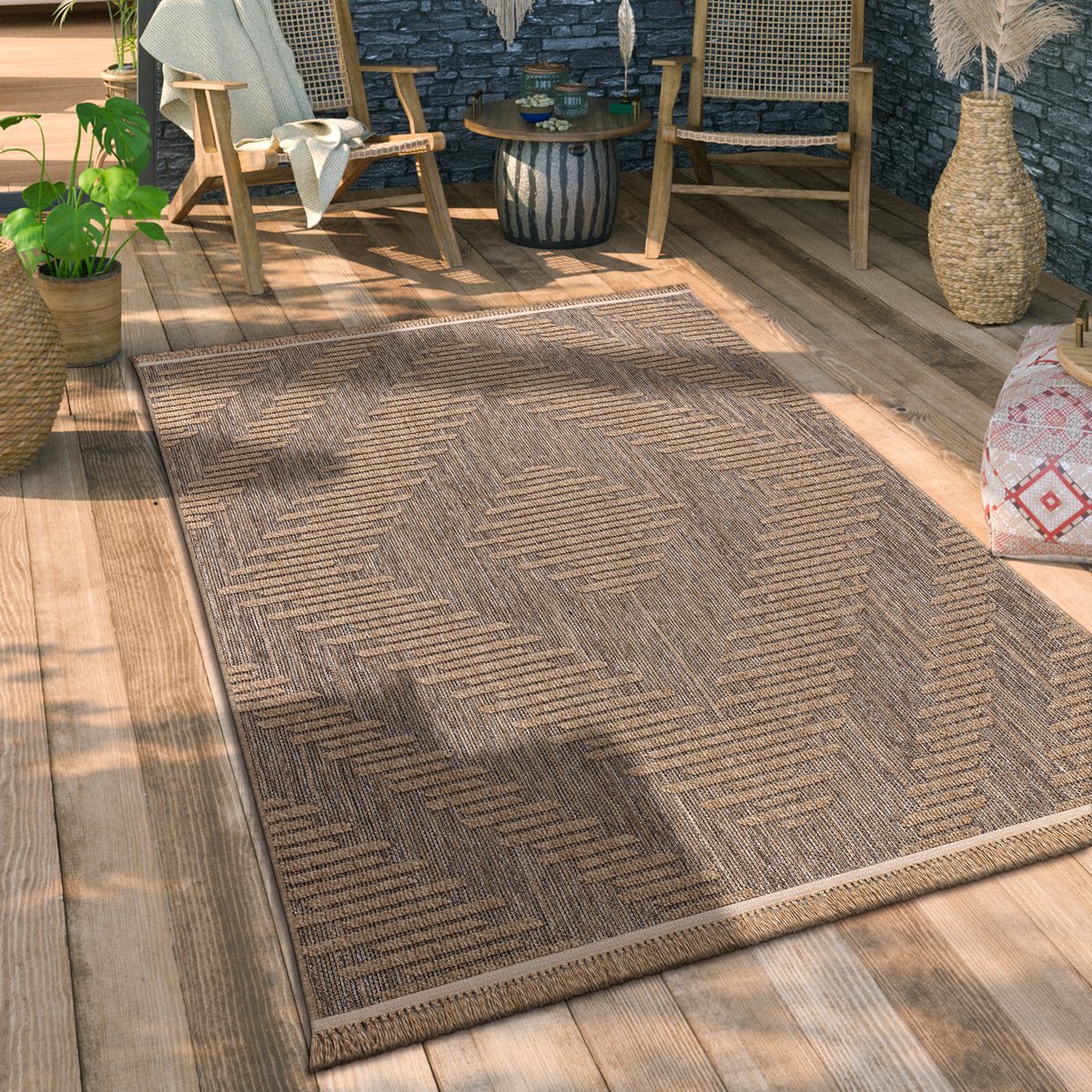 In- & Outdoor Teppich, Terrasse u. Balkon, Einfarbig Mit Struktur
